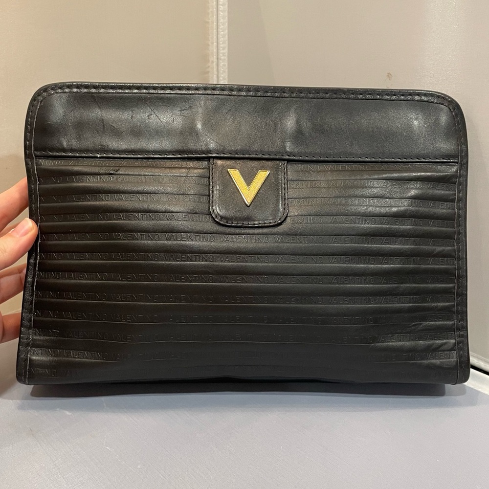EUC Auth Mario Valentino VTG Black Leather Hinge Clutch Handbag Purse GHW Lux! - Picture 7 of 14